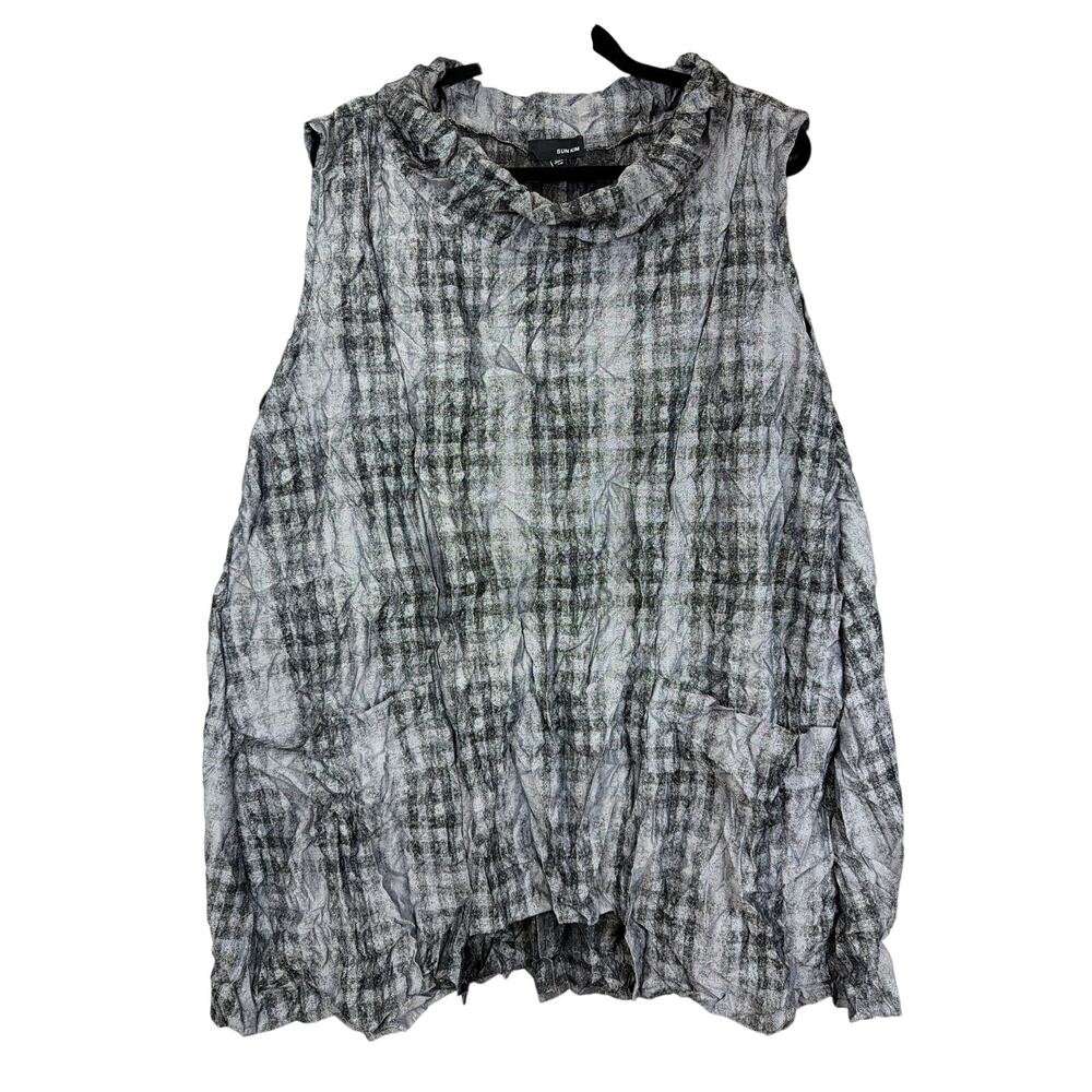 Sun Kim Comfy USA Black Grey Cowl Neck Crinkle Pocket Top 2X USA